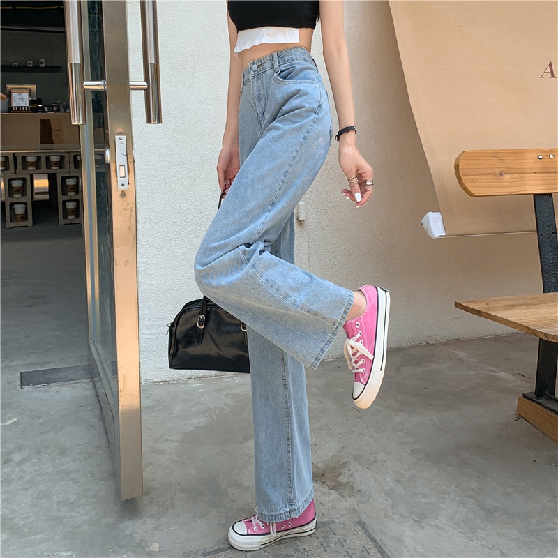 Biru muda new celana jeans panjang wanita high waist boyfriend murah