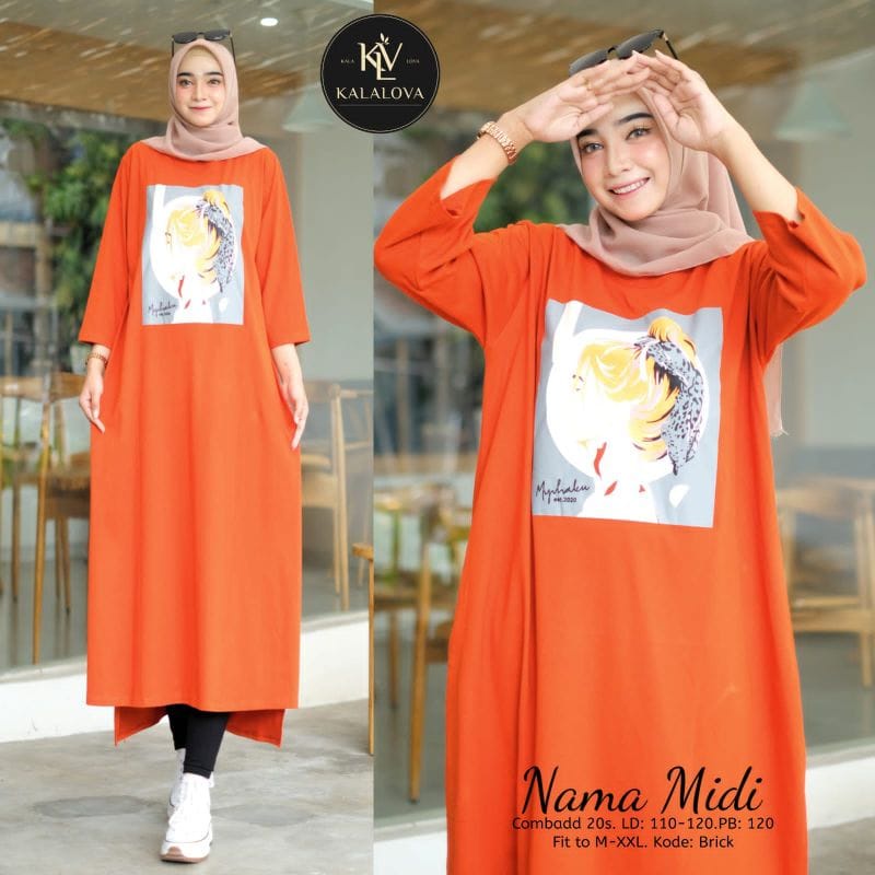 Nama Midi Jesica Gamis Terbaru 2022 Mini Dress Korea Baju Kaos Wanita Jumbo Ootd Kekinian Bahan Combed Aplikasi Sablon