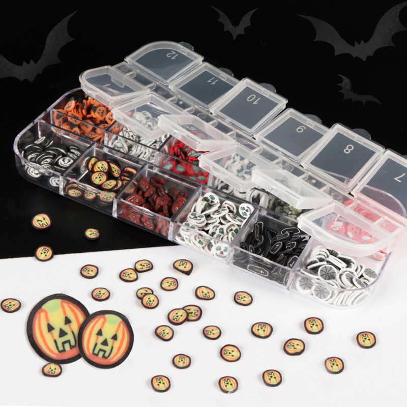 Zzz Stiker Kuku 3D 12 Sekat Motif Halloween Untuk Dekorasi Nail Art / Manicure DIY