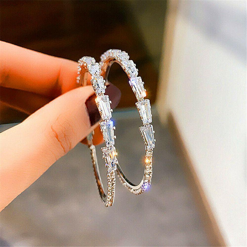 Lily Anting Hoop Bulat Pesta Cantik Pernikahan Pertunangan Lingkaran Besar Elegan Kristal Zircon