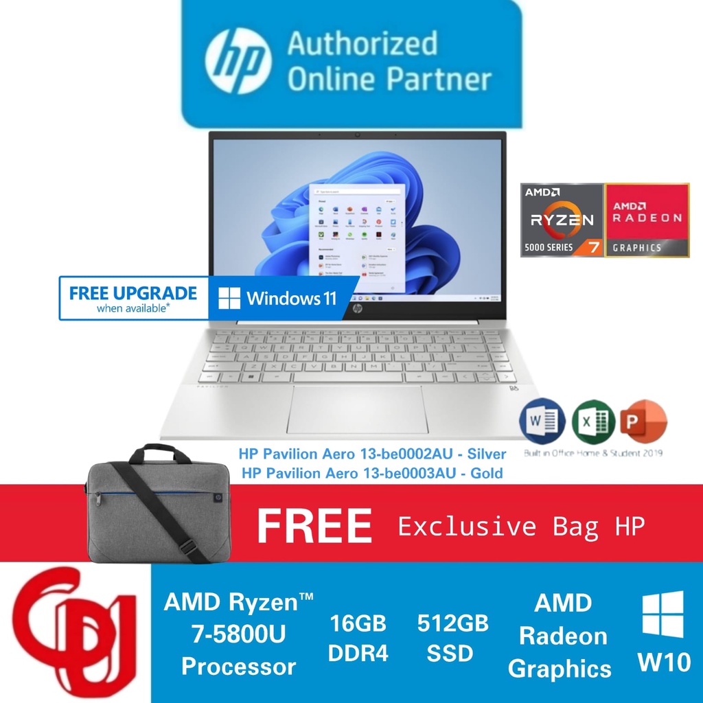 HP Pavilion Aero 13-be0002AU/be0003AU Ryzen 7 5800U 16GB 512GB SSD W11