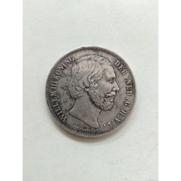 21/2 gulden Willem 3 koin 2,5 Gulden 2.5 G koin jaman belanda silver perak bagus asli