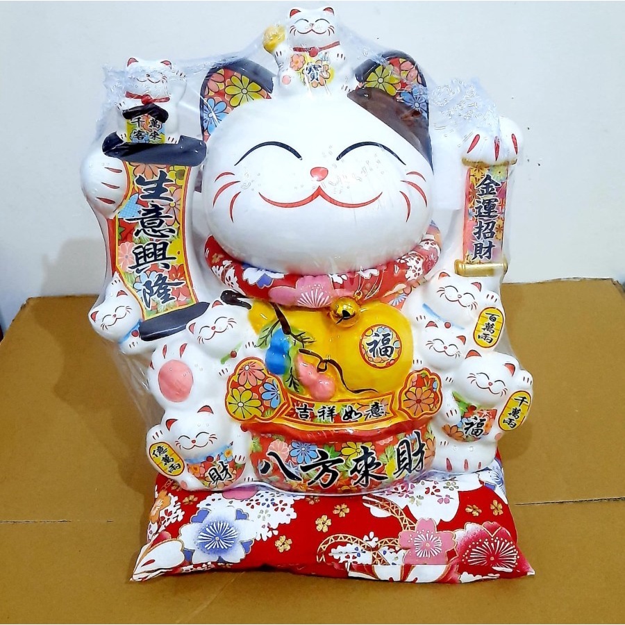 Maneki Neko Kucing Tangan Goyang Premium Kucing Hoki Besar Jumbo