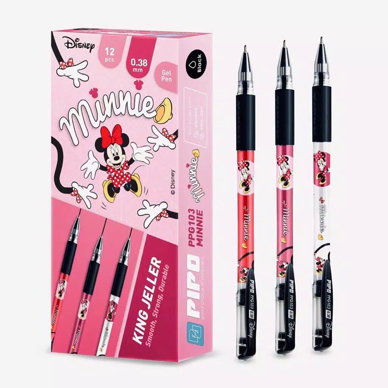 

mickey minnie mouse 0.38mm ballpoint pulpen gel hitam karakter pipo