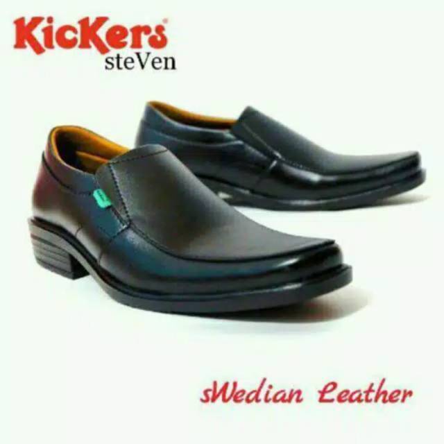 SEPATU PRIA TERBARU PANTOFEL KICKERS STEVEN KULIT SINTESIS HITAM PILIHAN ORIGINAL BERKUALITAS KERJA