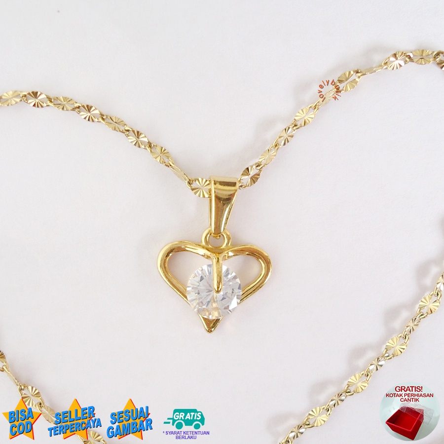 Lovelybutik Kalung Titanium Anti Karat Lun4 Kalung Wanita Titanium +Liontin Love Wing BONUS KOTAK