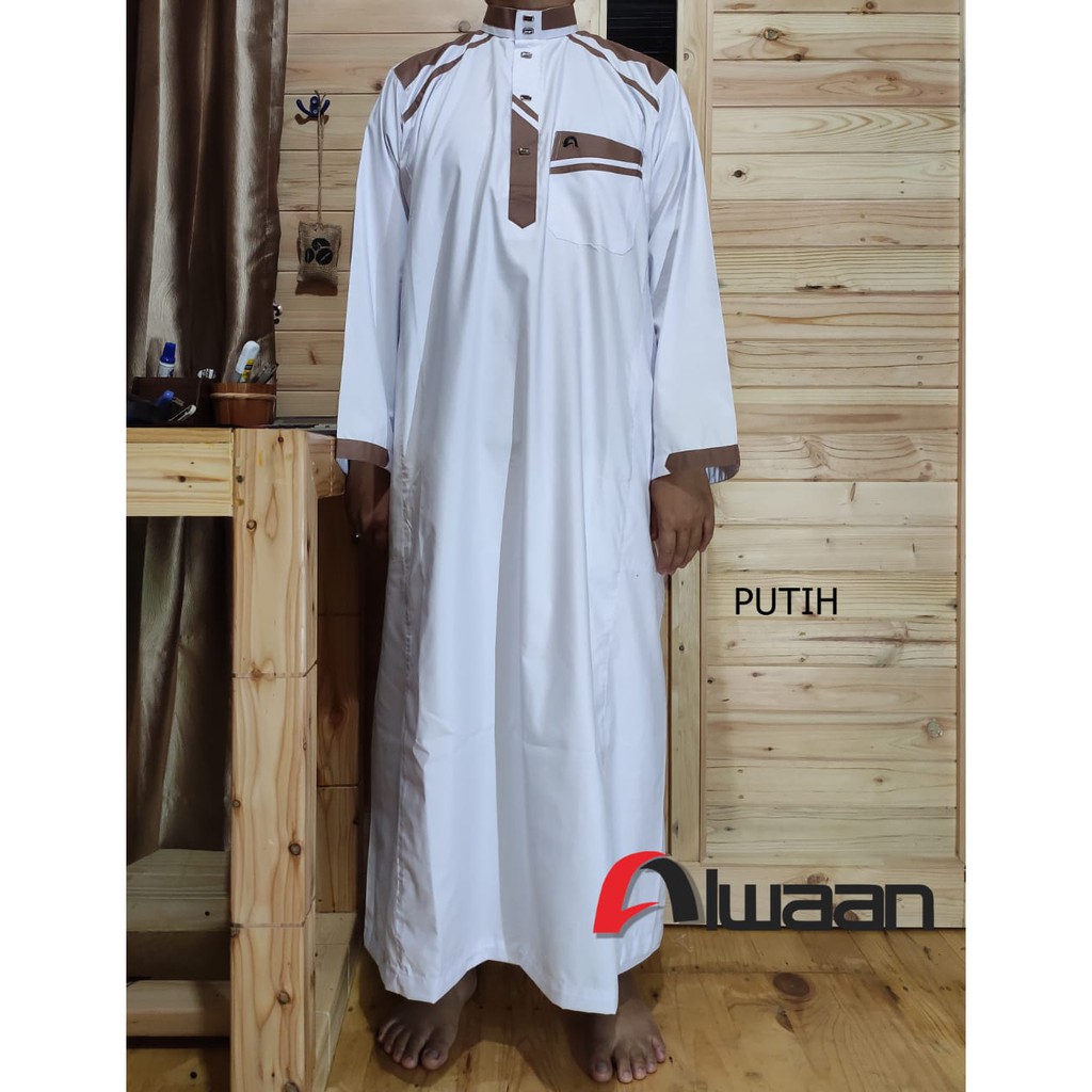 Baju/pakaian muslim pria koko gamis jubah dewasa ALWAAN/ATTALWIN model JD018 warna PUTIH/white