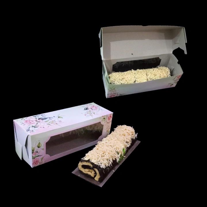 

5 Pcs Kardus Kue Bolu Gulung Motif Hijau Pink Box Cake Muat 3 Toples Tabung 600 ml Packaging Hampers