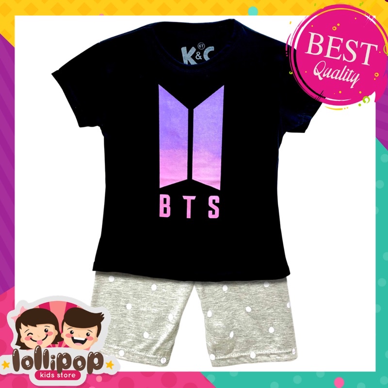 Lollipop Kids Store Setelan Anak Perempuan Motif BTS Hitam CELANA ABU Usia 1-10 Tahun