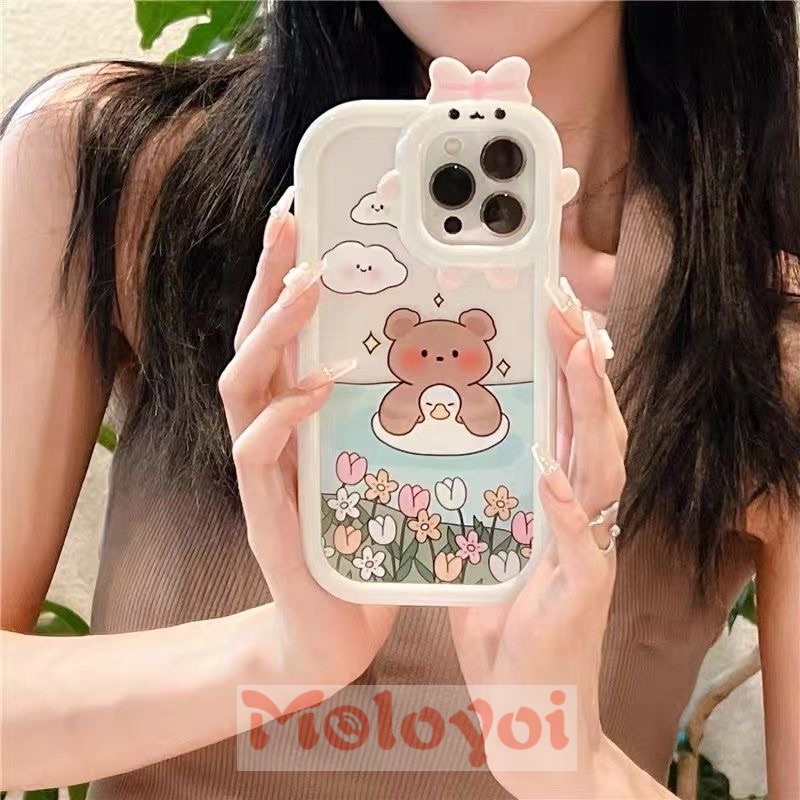 Soft Case Motif Kartun Beruang Berenang Untuk IPhone 7 8 14 Plus XR 11 13 12 14 Pro MAX 6 6S Plus X XS MAX SE 2020