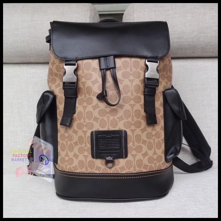 Bag Canvas - Tas Coach 40344 Rivington Backpack In Signature Canvas Khaki Original