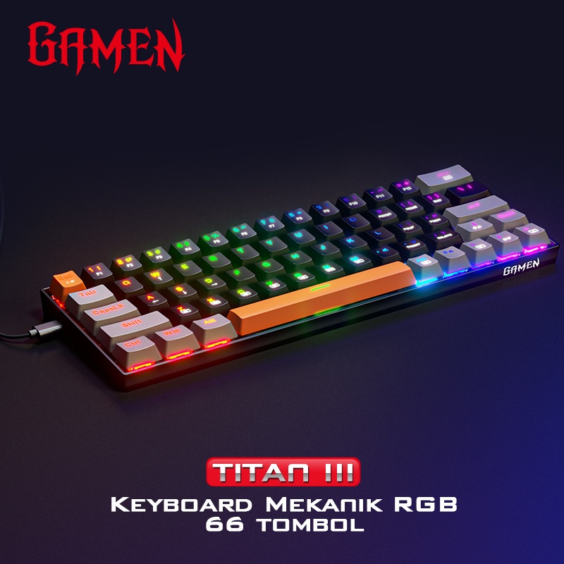 GAMEN Titan III Mechanical Pluggable Switch Blue Gaming Keyboard Wired RGB LED Light PBT Keycaps - Garansi Resmi 1 Tahun