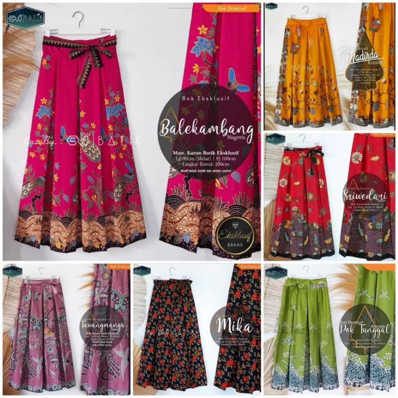 rok batik payung panjang jumbo modern wanita motif hitam sogan bawahan katun pinggang karet premium 