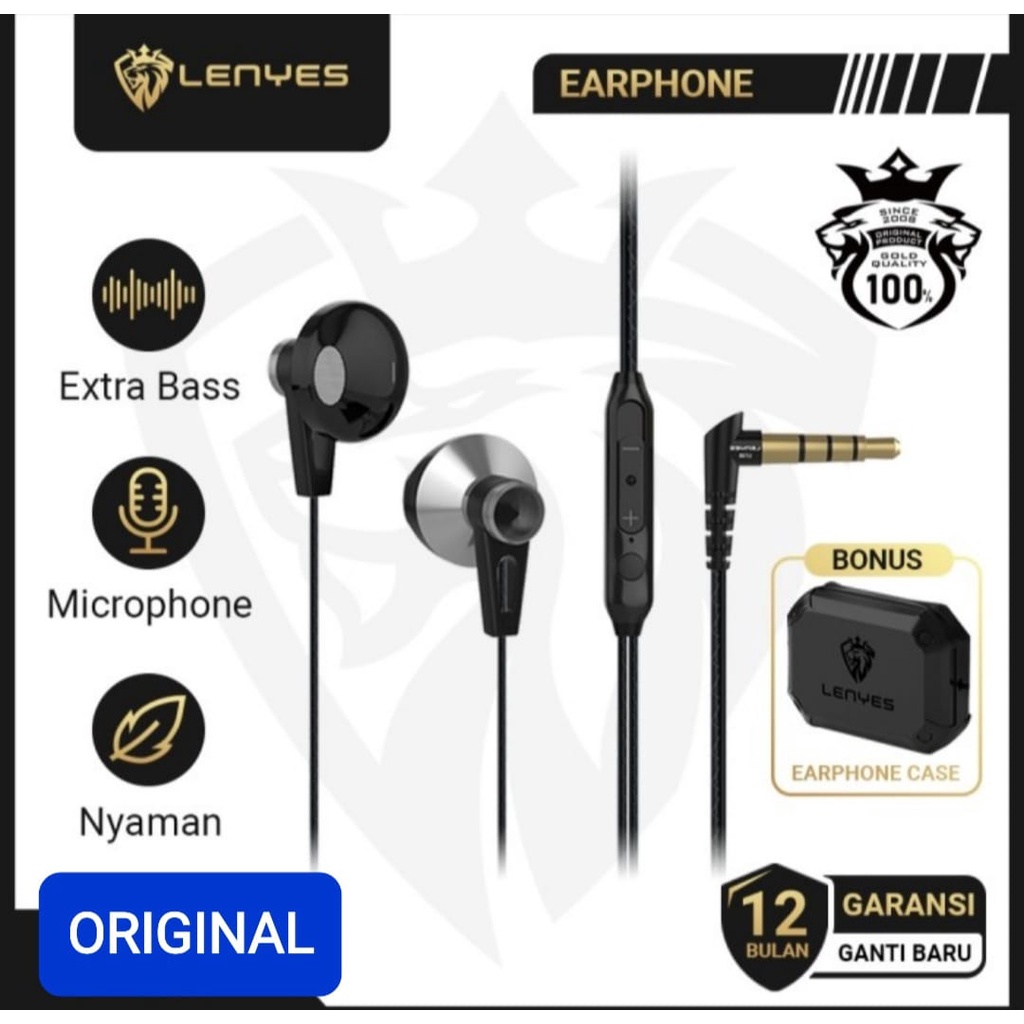 J396 ORIGINAL LENYES HANSFREE BONUS BOX CASE VOLUME CONTROL HEADSET SUPER IN EAR 3.5 MM DOBEL BASS HANDSFREE HF EARPHONE SUPER PREMIUM MIC KABEL MUSIK CALL NELPON HP AUDIO SOUND SUARA VOKAL KARAOKE ORIGINAL STEREO WIRED BASS HEADPHONES HIFI