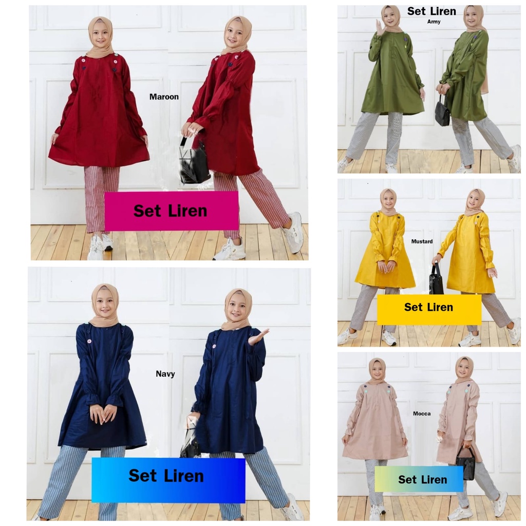 Set Liren/set anak/setelan gamis anak/setelan syari anak/setelan muslim anak/set gamis anak/set cela