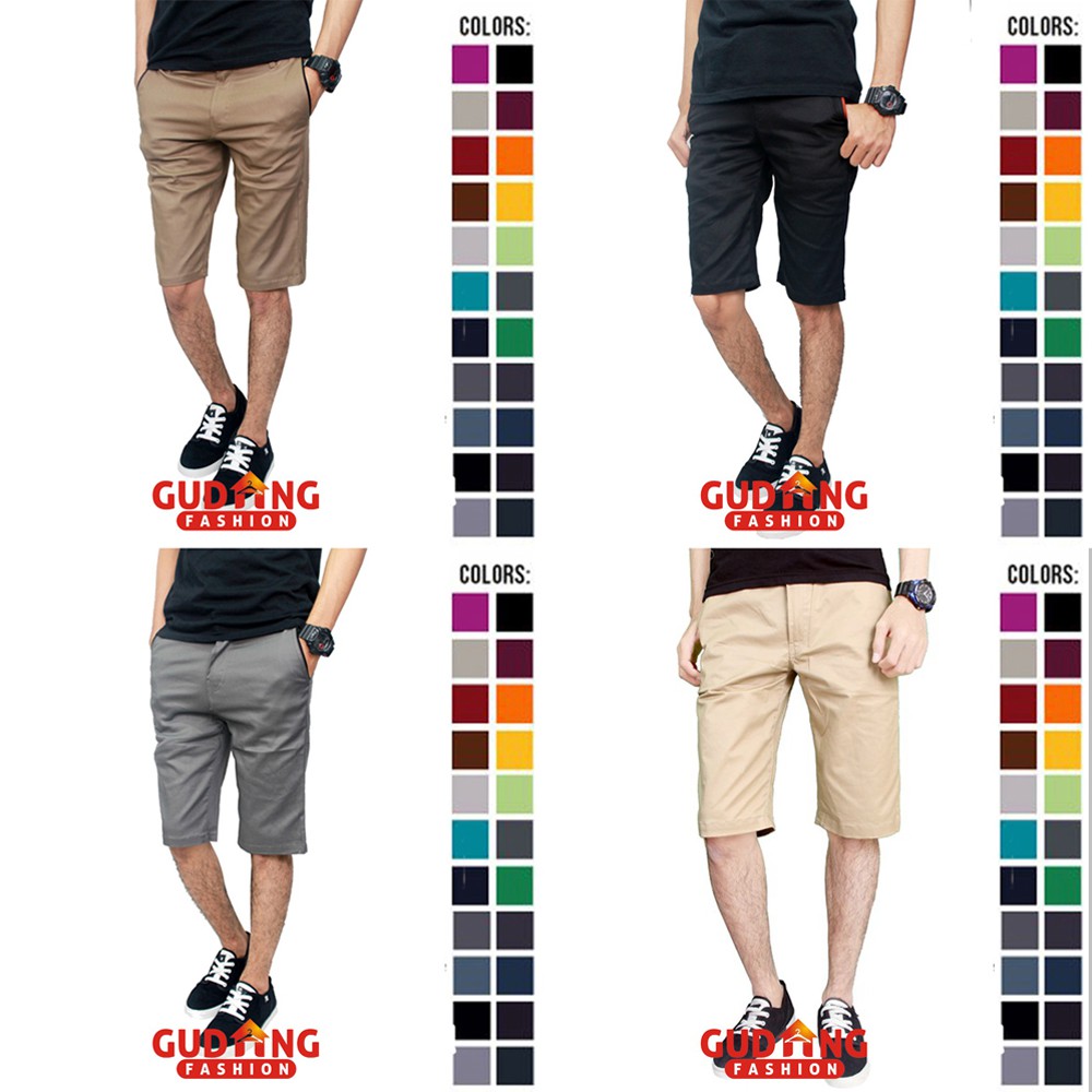 Celana Chino Pendek Polos Slimfit / Men Stretch Chino Pants - Banyak Pilihan Warna CLN (COMB)