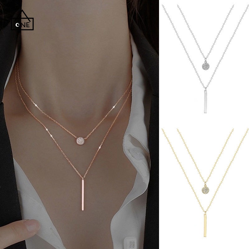 【Ready stock】1PC COD kalung titanium Double layer murah wanita fashion liontin kalung pasangan aksesoris Simple