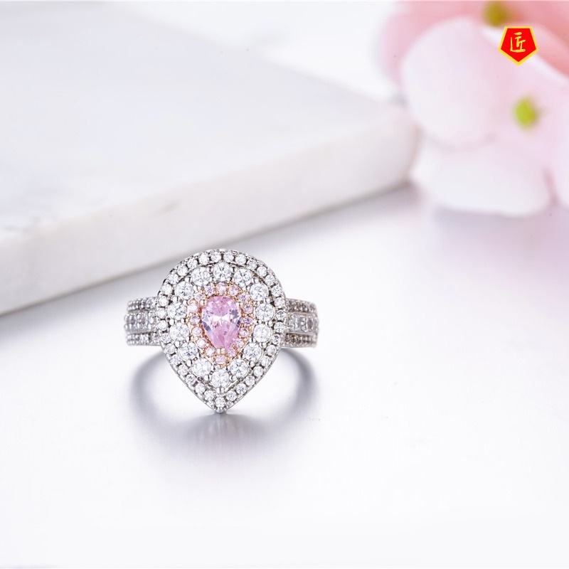 [Ready Stock]Simple Luxury Color Separation Pink Rhinestone Ring