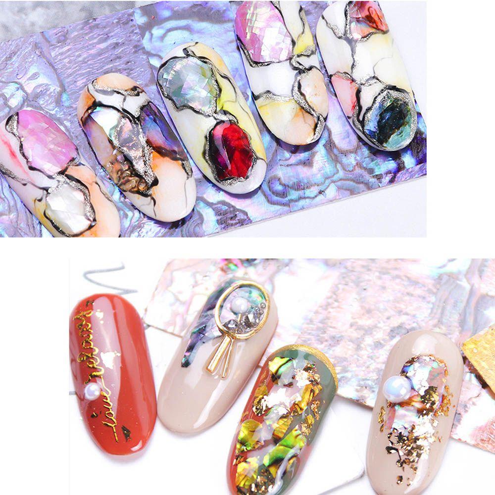 Agustin 3D Stiker Kuku Secercah 1Pc Manicure Nails Foils Abalone Shell Slice Nail Art Dekorasi