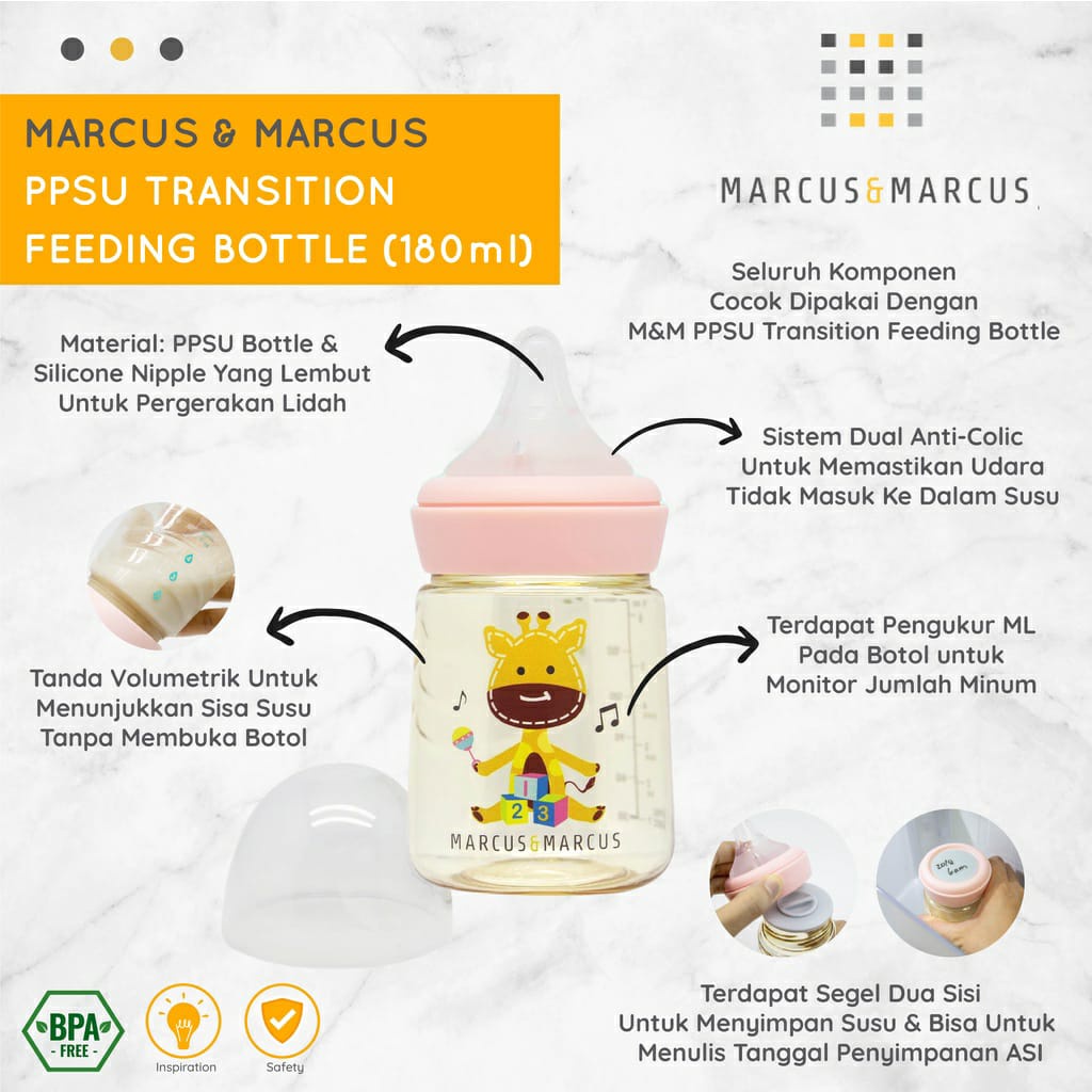 Marcus PPSU Transition Feeding Bottle 180ml - NU01