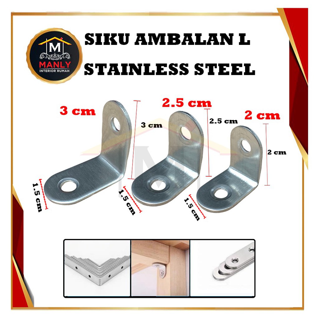 Siku Rak Verseng 2 cm - 3 cm / Plat Siku L Besi  (Penyangga Kayu) Plat Ambalan Stainless