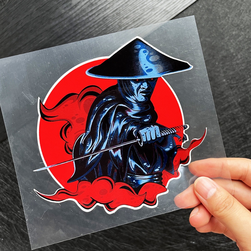 Stiker Reflektif Motif Anime Samurai Jepang Warna Hitam Tahan Air Untuk Sepeda Motor / Laptop / Mobil