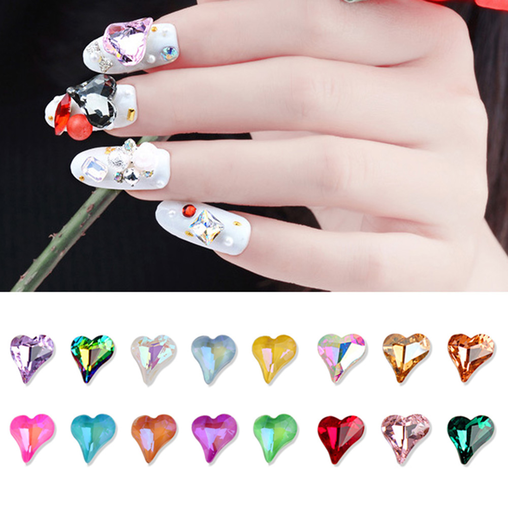 Chifeng 10PCS Ornamen Kristal Berlian Imitasi Bentuk Hati Ukuran 8MM Untuk Dekorasi Nail Art DIY