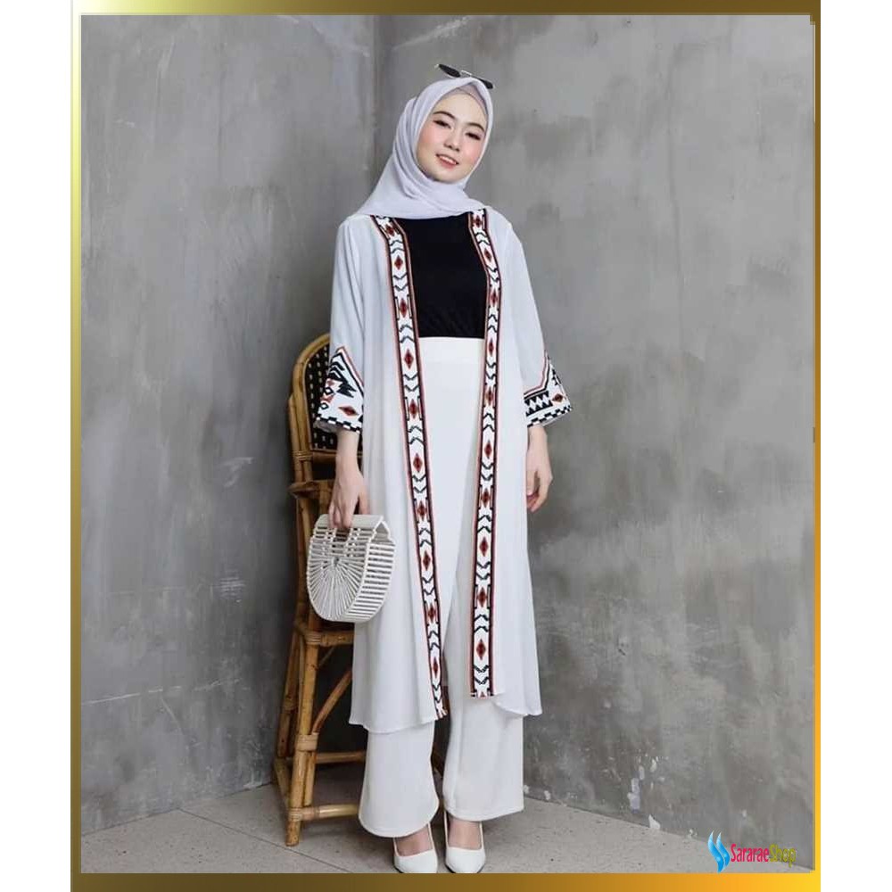 Busana Cewek Bahan Mosscreape Putih Kombinasi All Size Casual Adora Fashion 964 CM