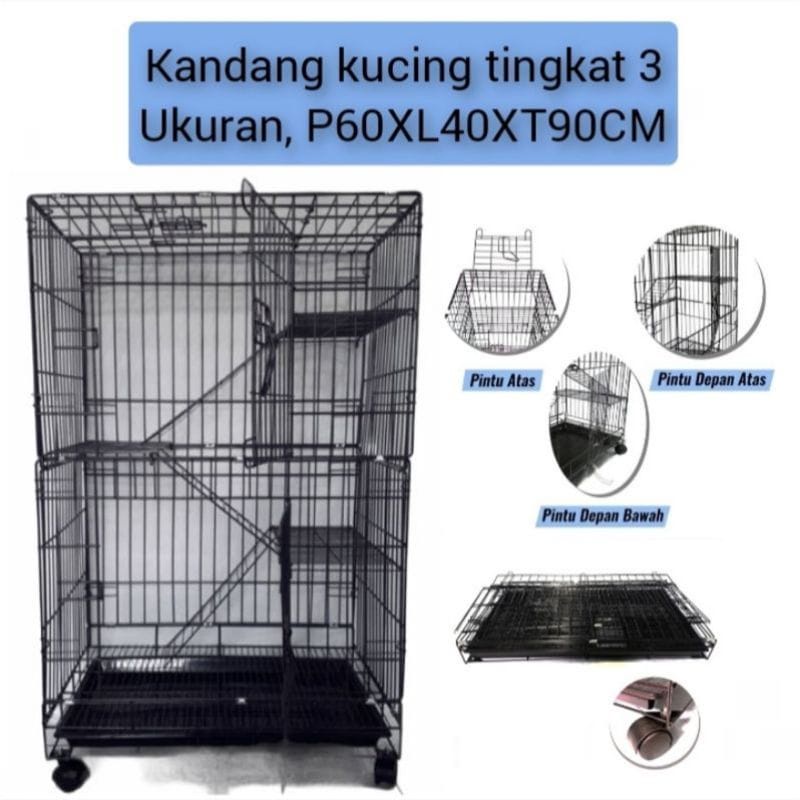 KANDANG KUCING 3 TINGKAT TERMURAH SIZE L 60x40x90cm dan STANDART