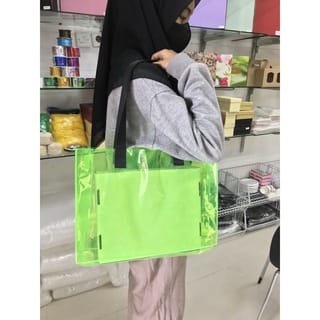 Tas totebag PVC transparant kerja kuliah 40x10x30 aneka warna hologram