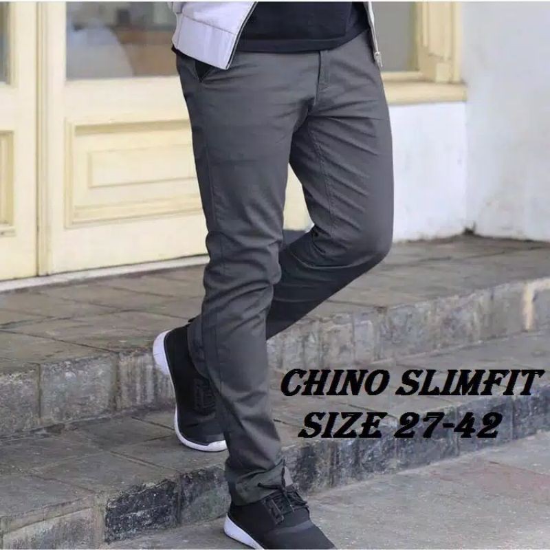 CELANA CHINO Panjang pria Slimfit KERJAHARIAN Santai Casual Formal Hitam Abu Cream Mocca Size