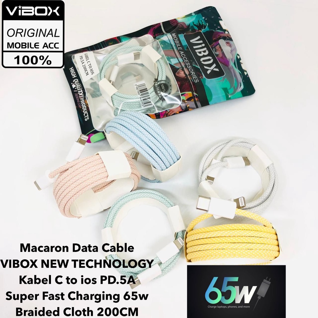 VIBOX Kabel Data 200CM Fast Charging 30W TYPE-C TO IPHONE Macaron MFI KL-X59 PD3.0 4.0 Untuk 13 / 14Pro max