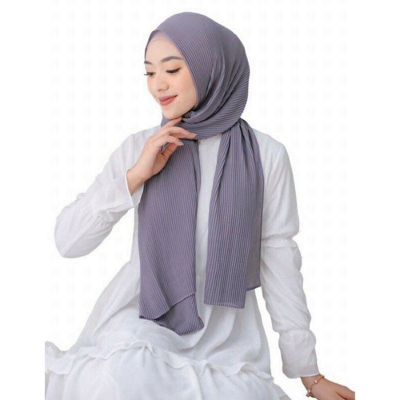 Hijab Pashmina Ceruty Premium Full Plisket Lidi Tanpa Garis Tengah 180x75cm