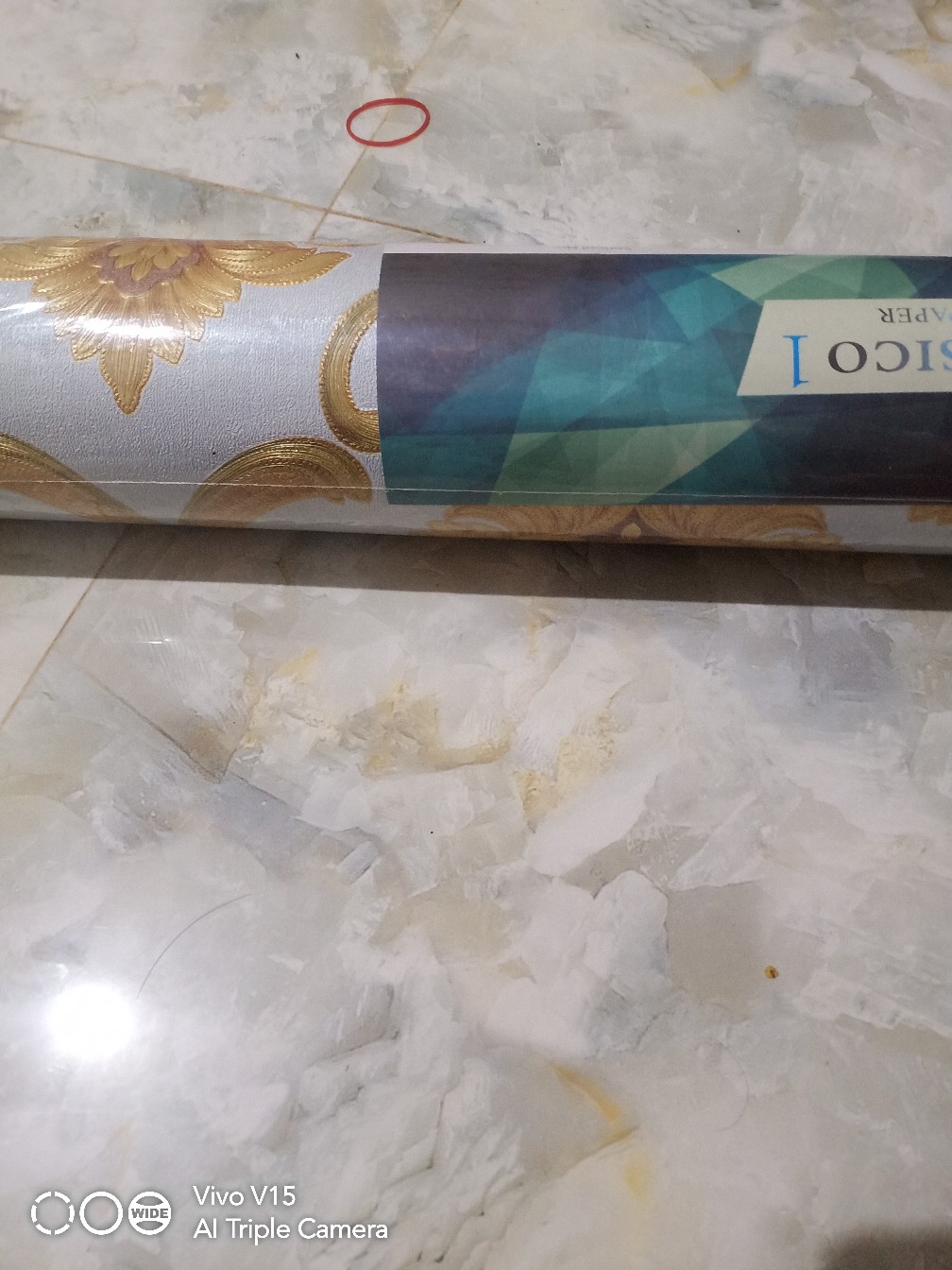 Wallpaper Dinding Klasik Biru Cream Gold Abu Mewah Emboss