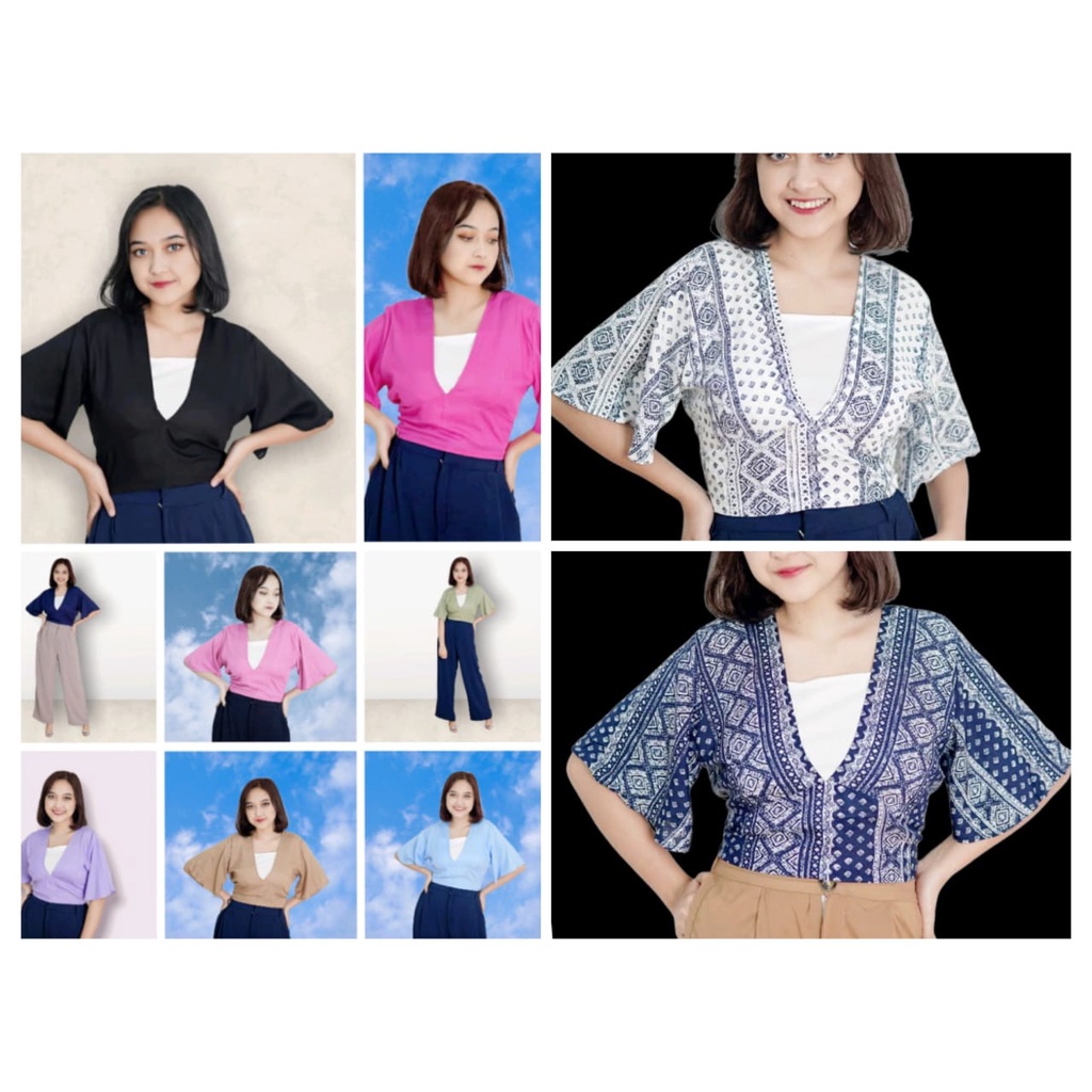 QR - ZFS OOTD Blouse  Pevita Batik Dan Polos / PEVITA Rayon Diamond Crop Blouse  / Blus Wanita Terba