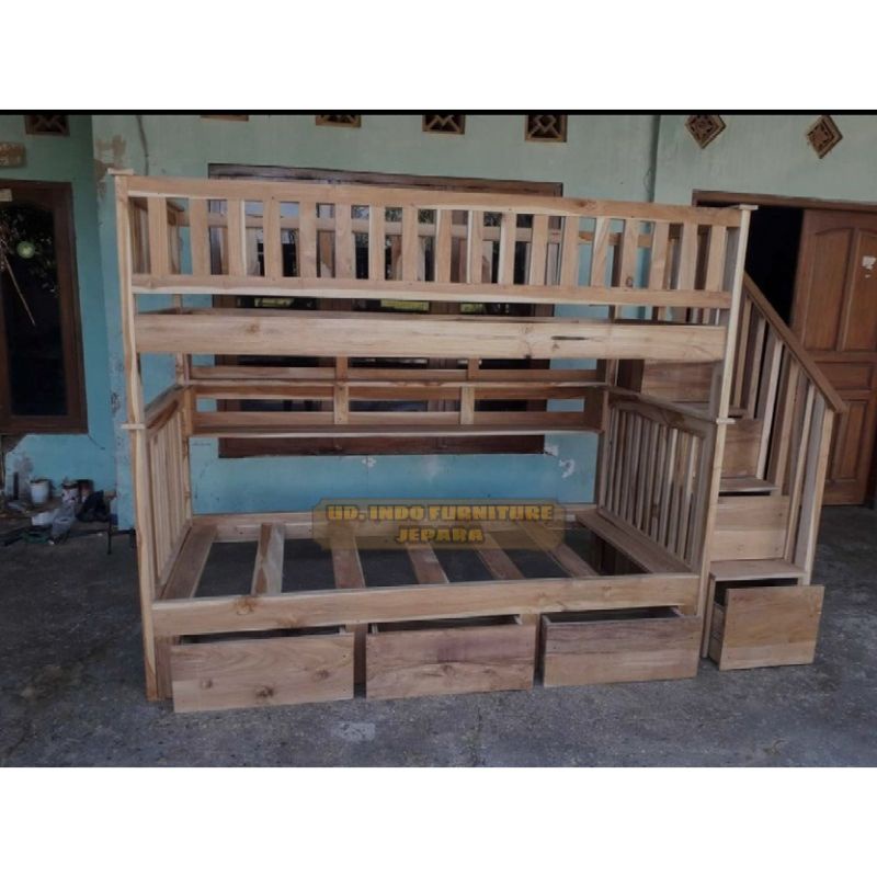 dipan tingkat laci / tingkat besar murah ranjang tempat tidur minimalis furnitur kayu jati jepara