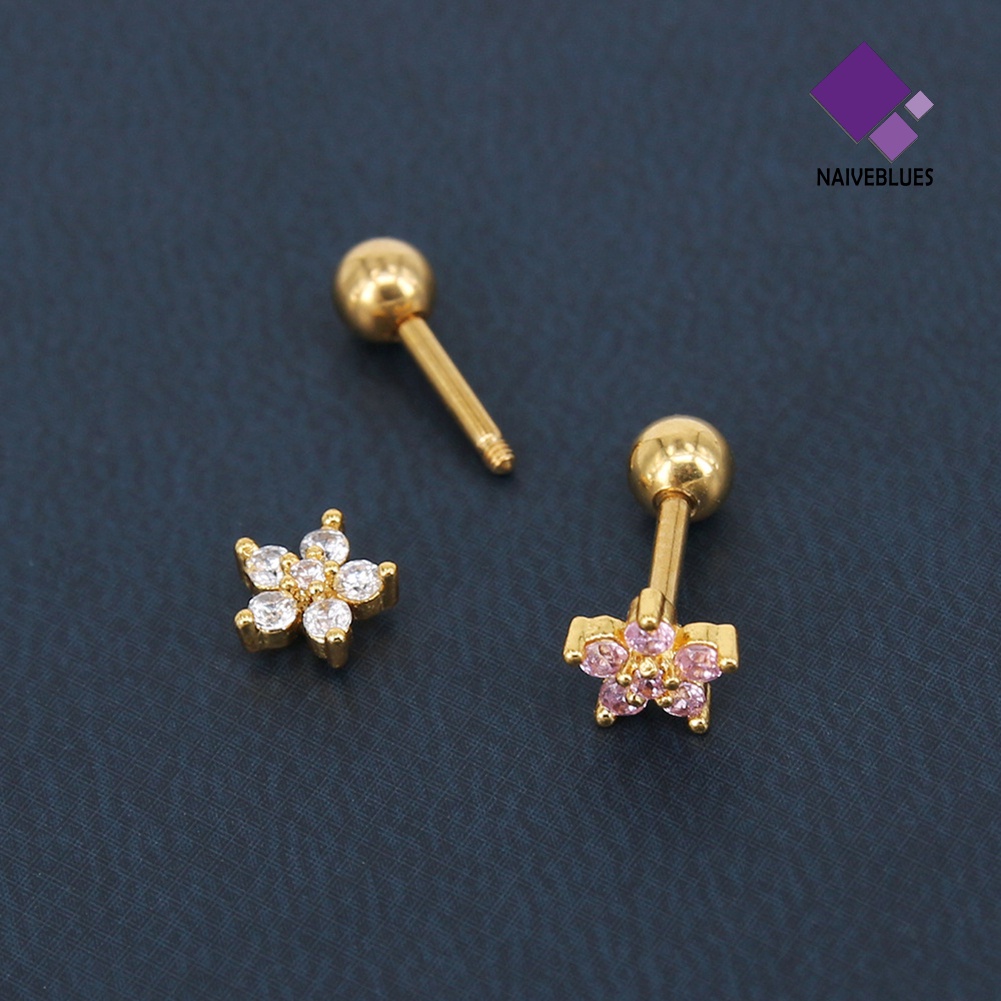 1pc Anting Stud Tindik Tulang Rawan Bentuk Bunga Kubik Zirkonia Untuk Hadiah Wanita