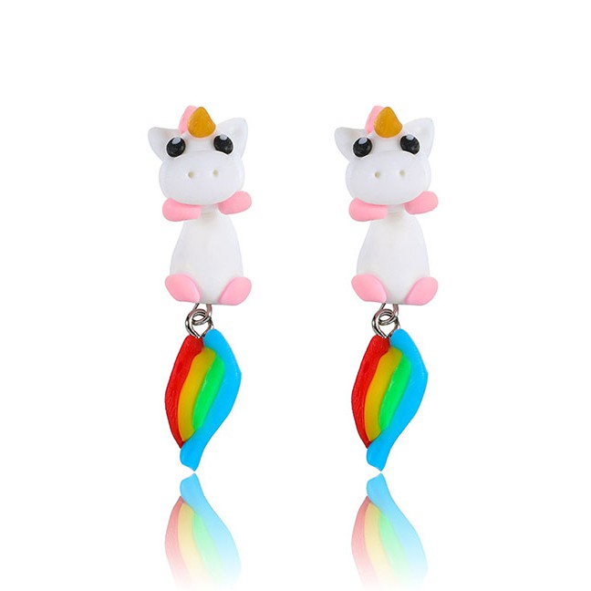 LRC Anting Tusuk Fashion Color Cartoon Unicorn Soft Ceramic Earrings F67407