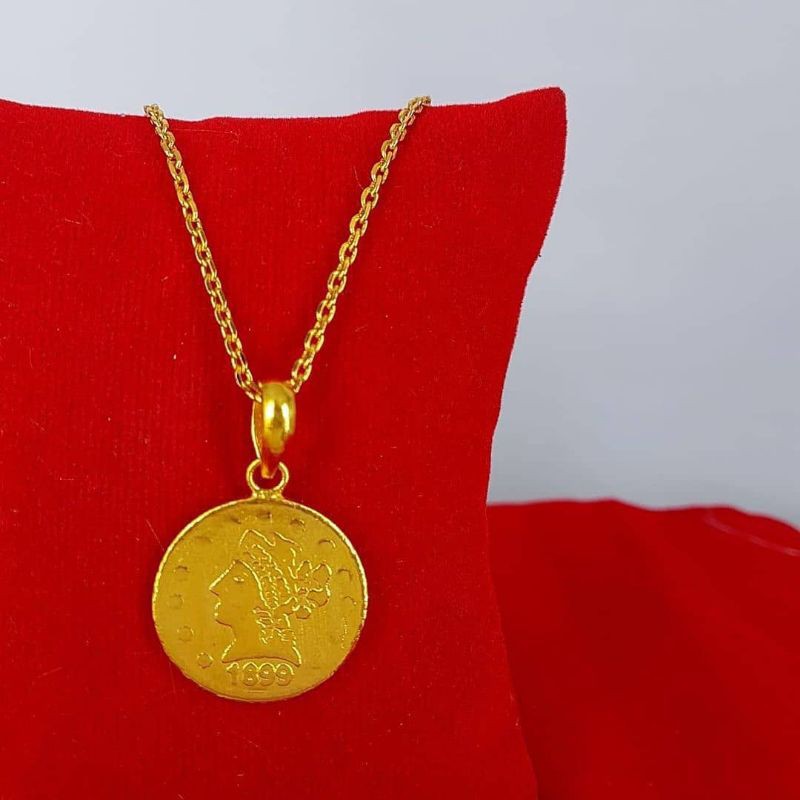 liontin + kalung rantai bandul koin rupiah lapis emas