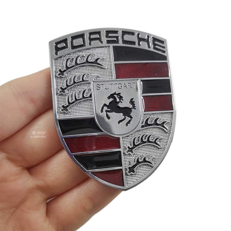 1pc Stiker Emblem Logo Kuda Porsche Bahan Metal Warna Emas Untuk Dekorasi Mobil