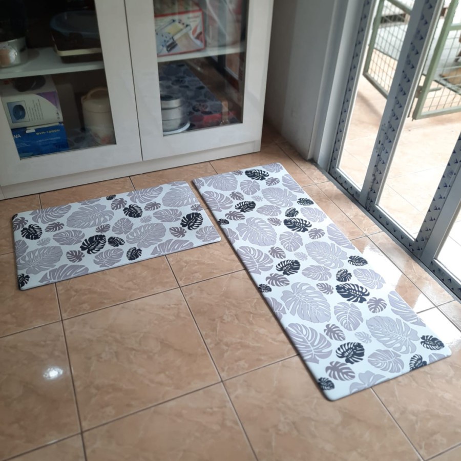 Exclusive Kitchen Mat 2 in 1 Keset Dapur Anti Slip Monstera Grey-1
