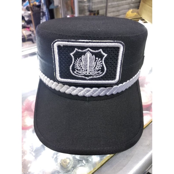 Topi komando satpam hitam staf velcro,free nama bordir