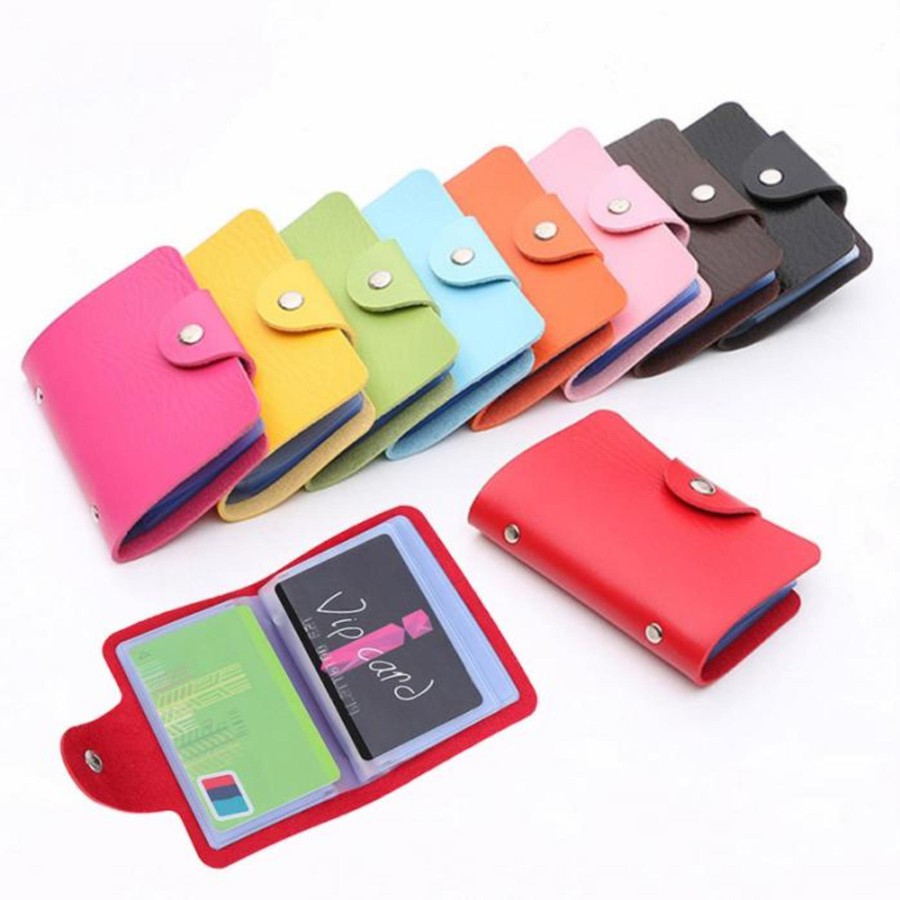 Promo Dompet Kartu Kulit Kredit Nama Kancing isi 24 Slot Warna Kredit Card Clip Holder Souvenir