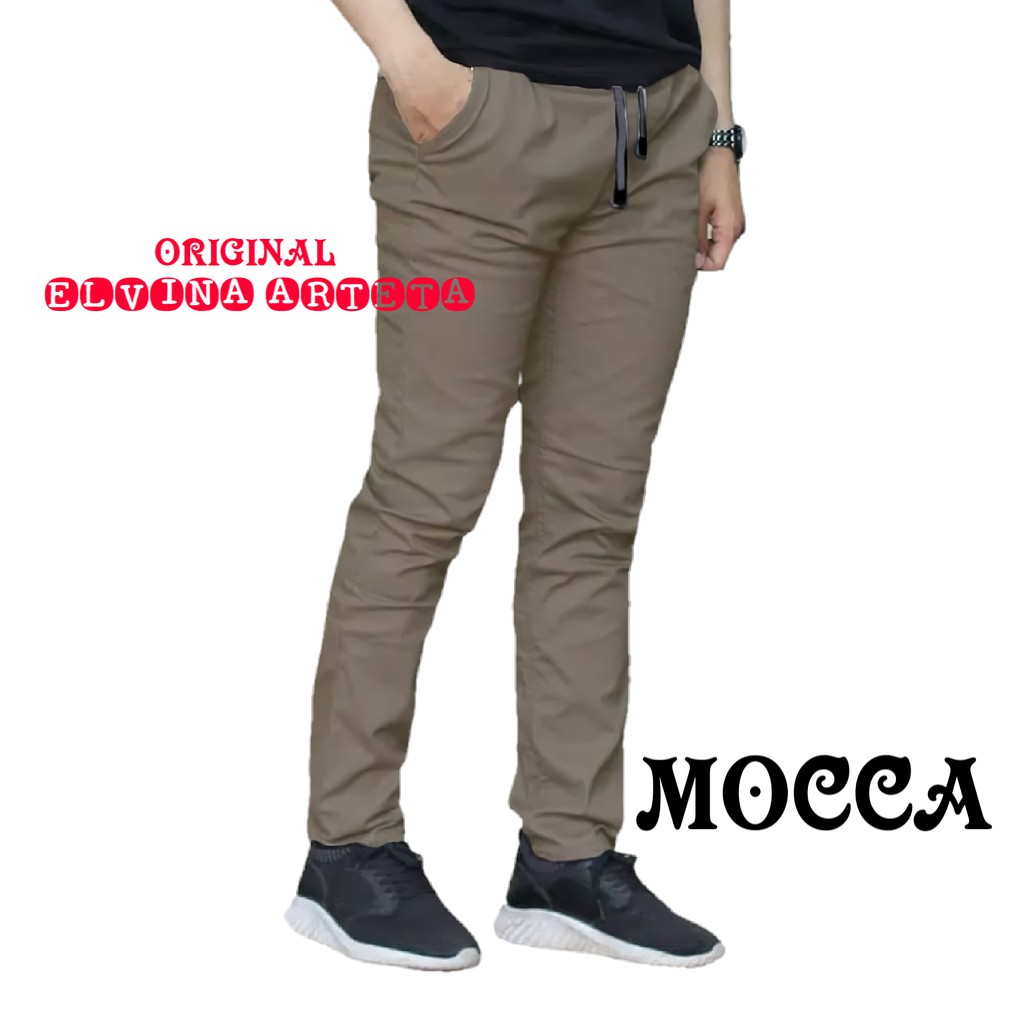 Celana Panjang Pria Chino Jumbo Big Size Pinggang Karet Bahan Melar Distro Premium