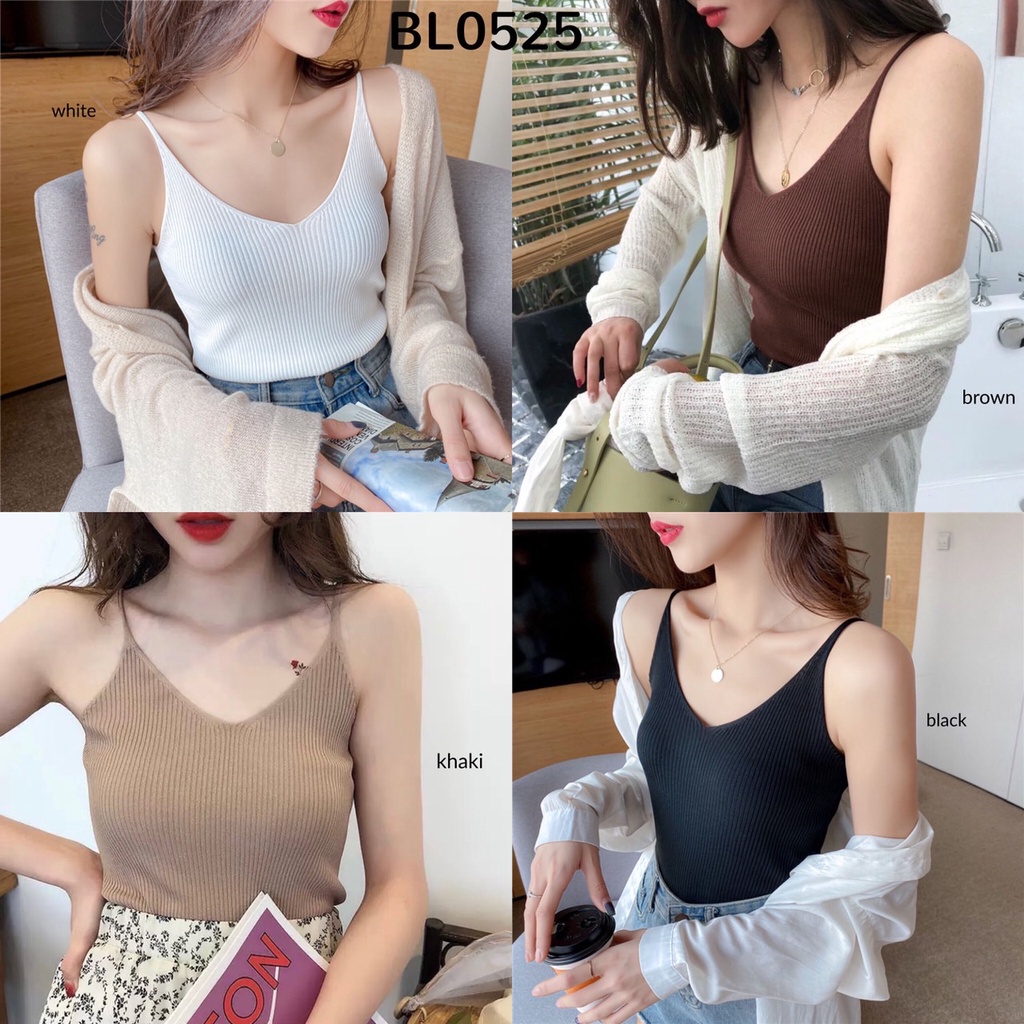 Atasan wanita import rajut V-Neck Basic Knit Tanktop
