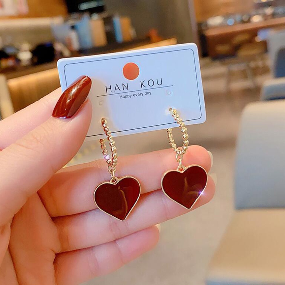 【COD Tangding】Anting Bentuk Hati Warna Merah Gaya Vintage Untuk Aksesoris Perhiasan