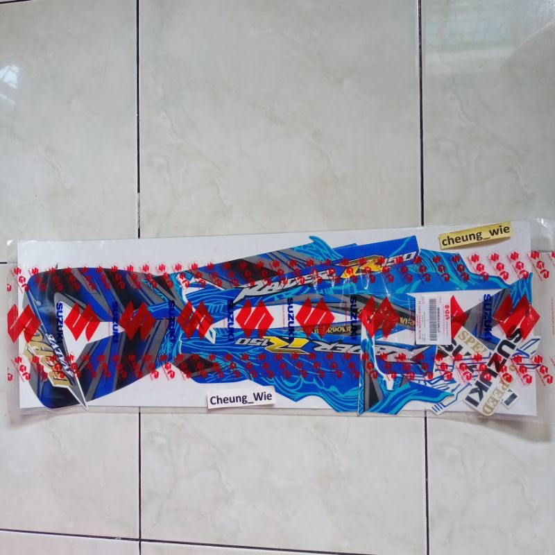 68000B25GG0NJJT lis body stiker striping Suzuki Raider R 150 aka (FU 150)2011 Putih Biru ori SGP