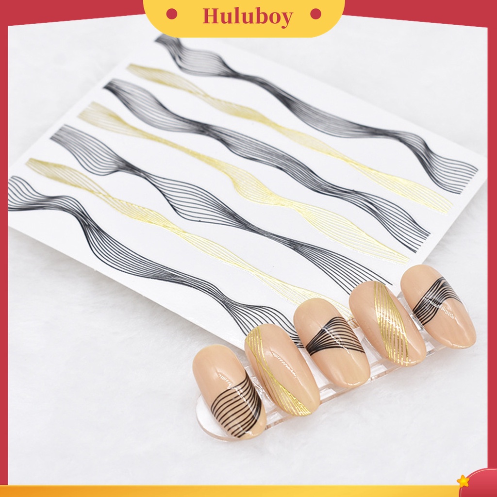 Huluboy Huluboy♡ Stiker Kuku 3D Motif Garis Gelombang Untuk Dekorasi Nail Art