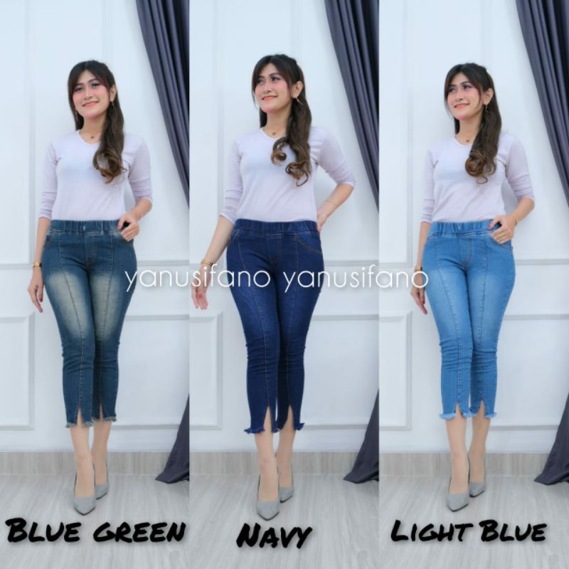 Celana 7/9 Legging jeans Wanita Premium // Celana Legging 7/9 Jeans Wanita Belah rawis