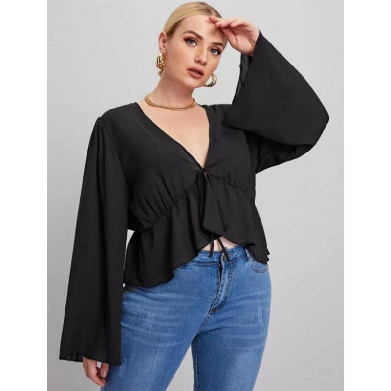 IZUMI BLOUSE V-NECK TALI ATASAN WANITA TERBARU KEKINIAN READY L-3XL